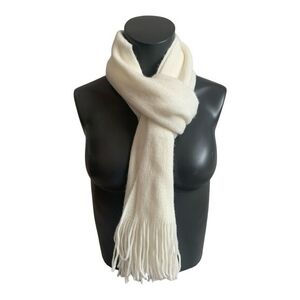 White Mohair Blend Scarf 76x8 Fringe Knit Neck Warmer Women's VG